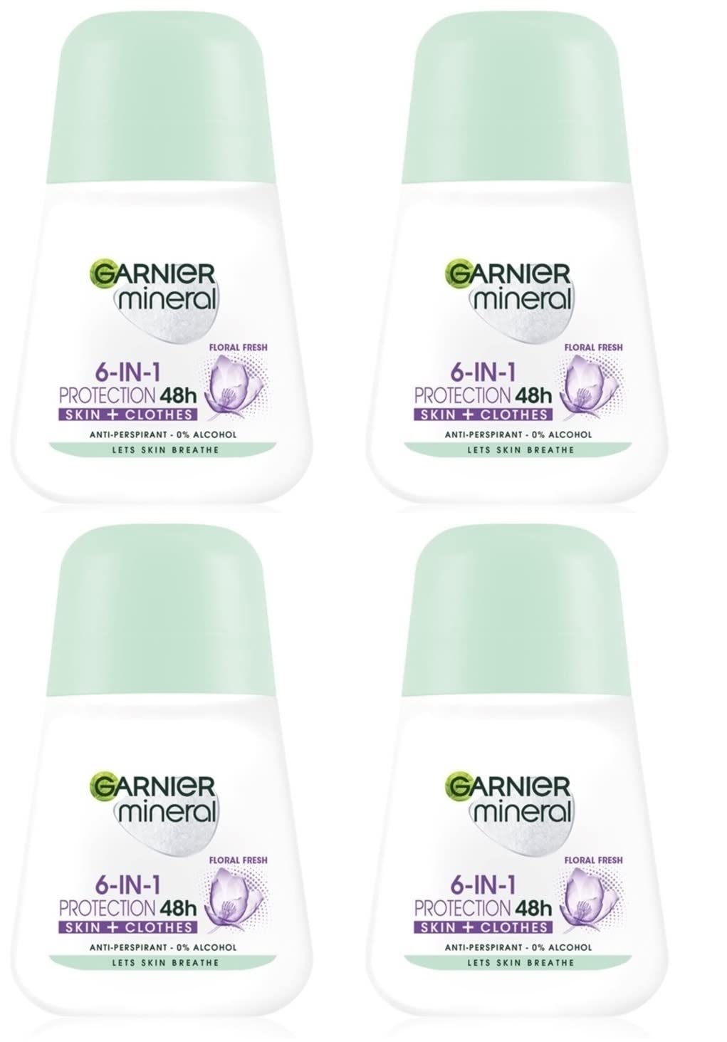 Garnier Minéral Protection 6 Roll-On Fraîcheur Florale 50 ml, fraîcheur durable au quotidien