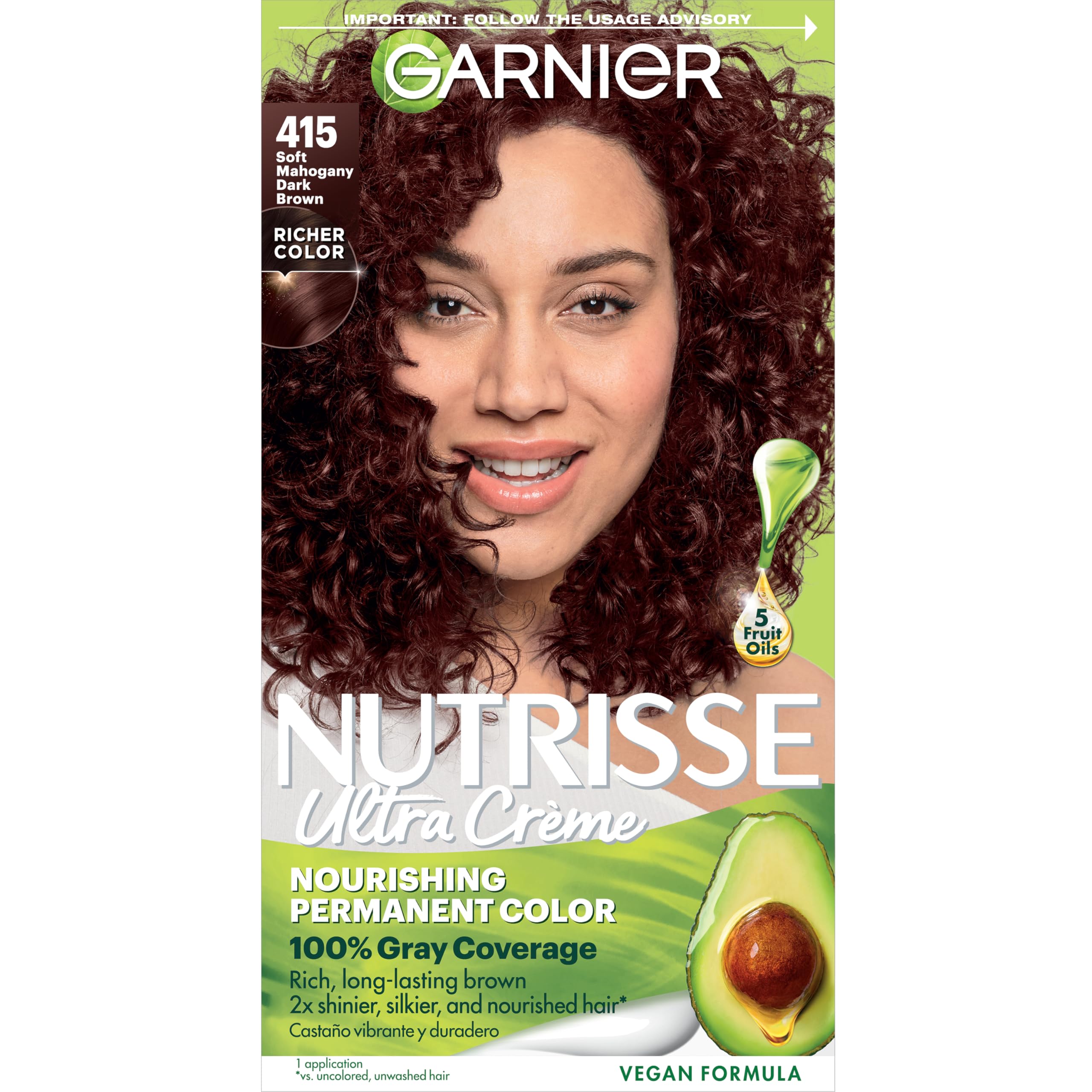 Garnier Nutrisse, bouteille de coloration pour une nuance marron profond et durable.