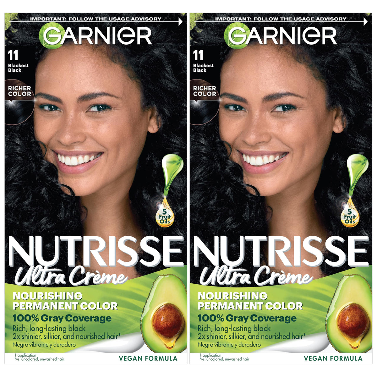 Garnier Nutrisse Crème Coloration Noir Intense emballage et couleur durable.