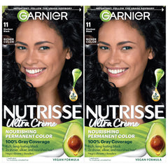 Garnier Nutrisse Crème Coloration Noir Intense emballage et couleur durable.