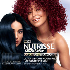 Avant et après coloration sur cheveux foncés; résultats burgundy