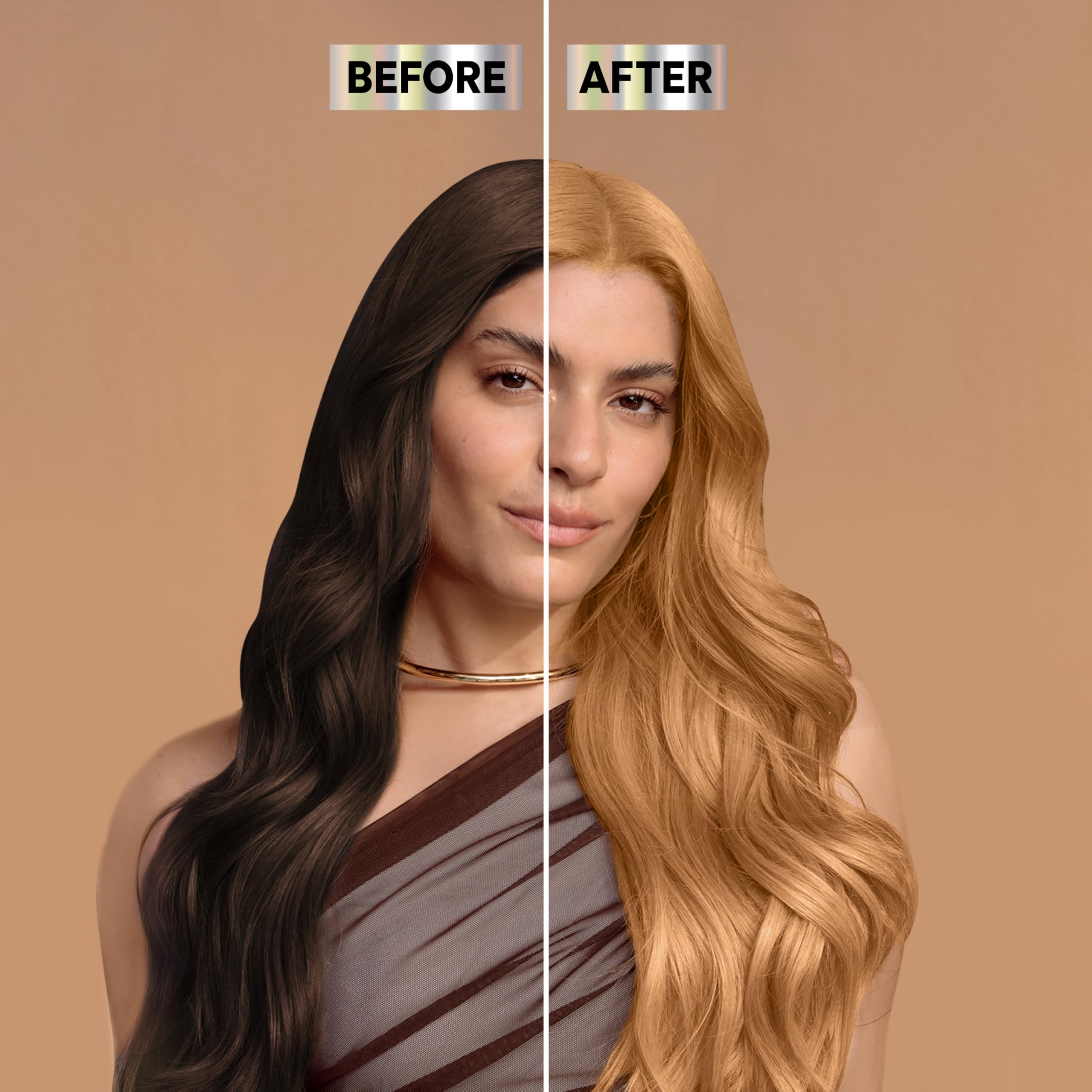 Avant/après: cheveux couleur LC2 blond foncé sous lumière naturelle