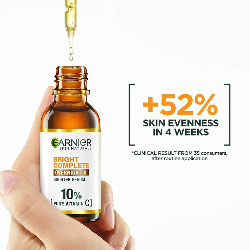 Emballage du Sérum Nuit Garnier avec information claire sur les ingrédients principaux.