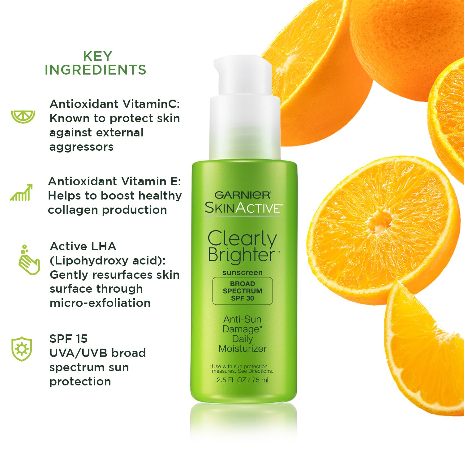 Garnier SkinActive Clearly Brighter SPF30, texture légère et non grasse pour une absorption rapide.