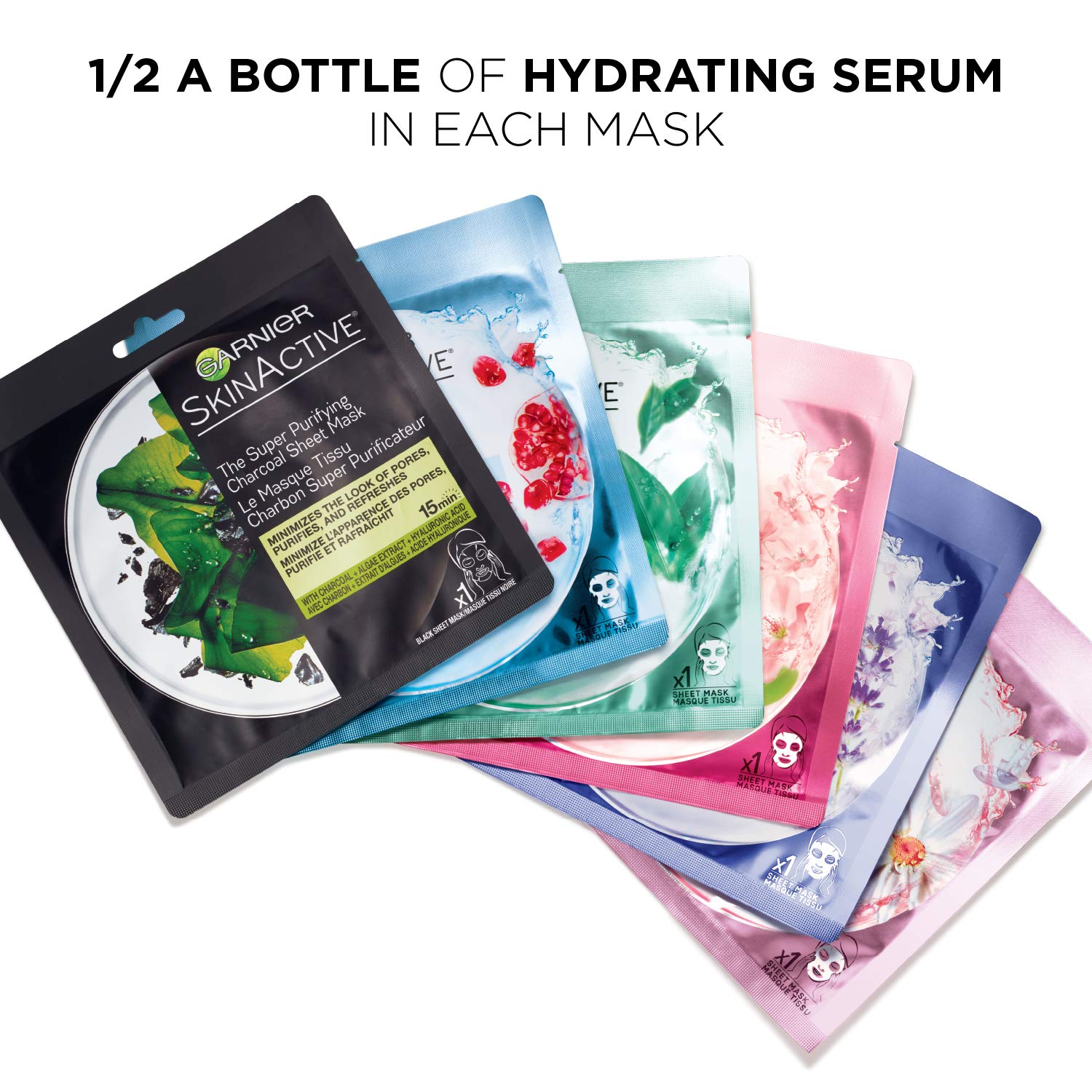 Garnier SkinActive masque feuille hydratant non gras, adapté à tous les types de peau.