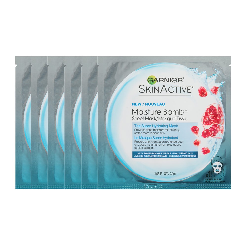Garnier SkinActive masque feuille hydratant super, hydratation durable pour peau lumineuse.