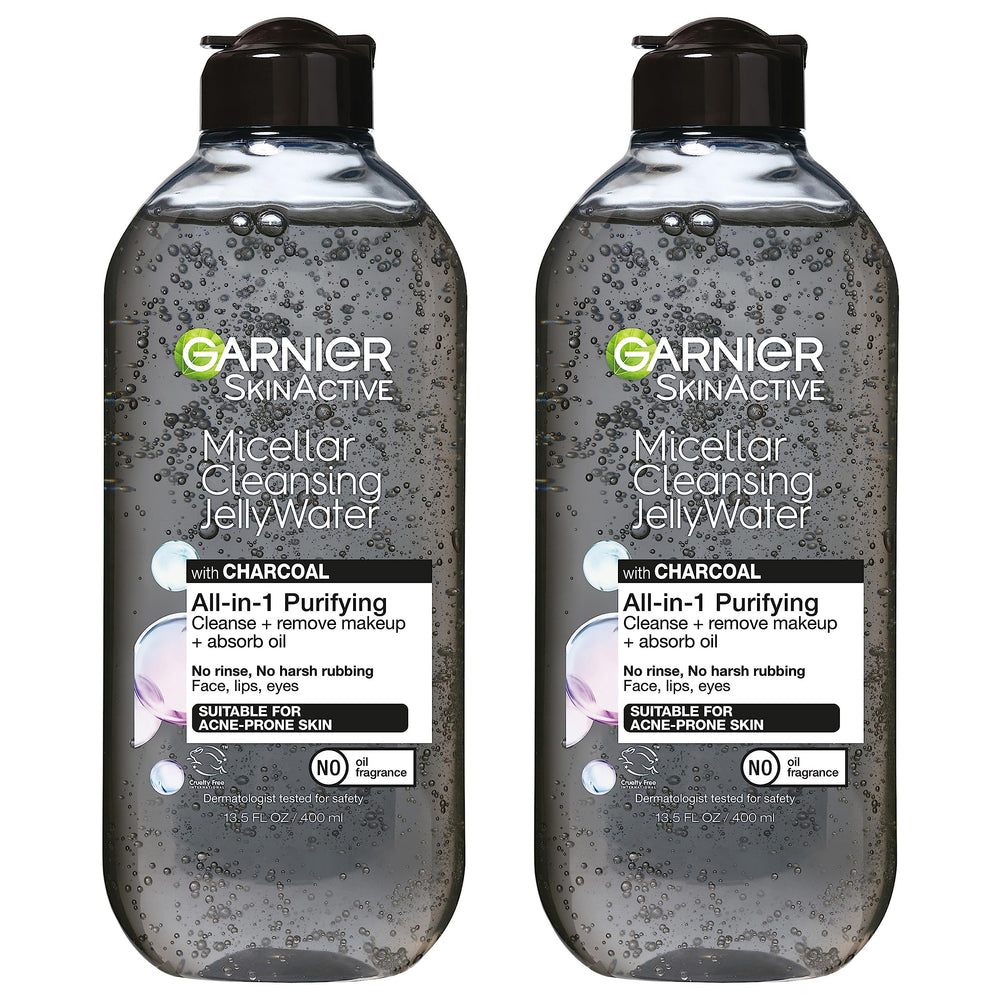 Garnier SkinActive micellar cleansing jelly water charcoal bottle highlights oil absorption