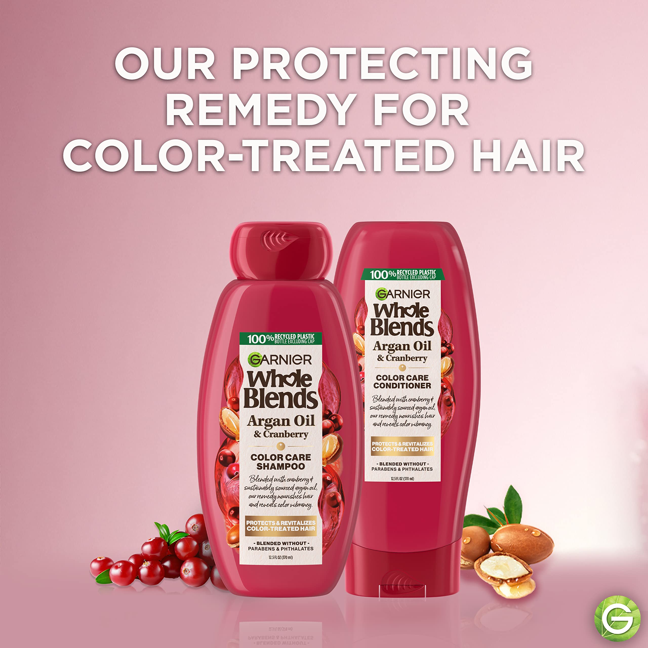 Après-shampooing Garnier Whole Blends Color Care, usage quotidien pour cheveux colorés et éclat.