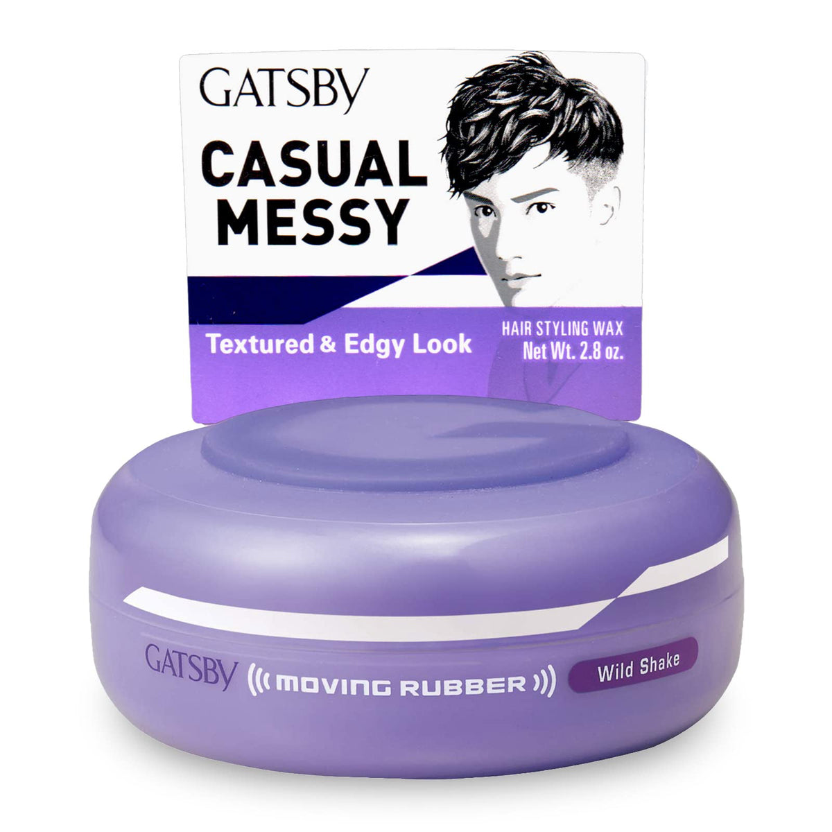Gatsby Moving Rubber Wild Shake : bouteille compacte prête au coiffage rapide.