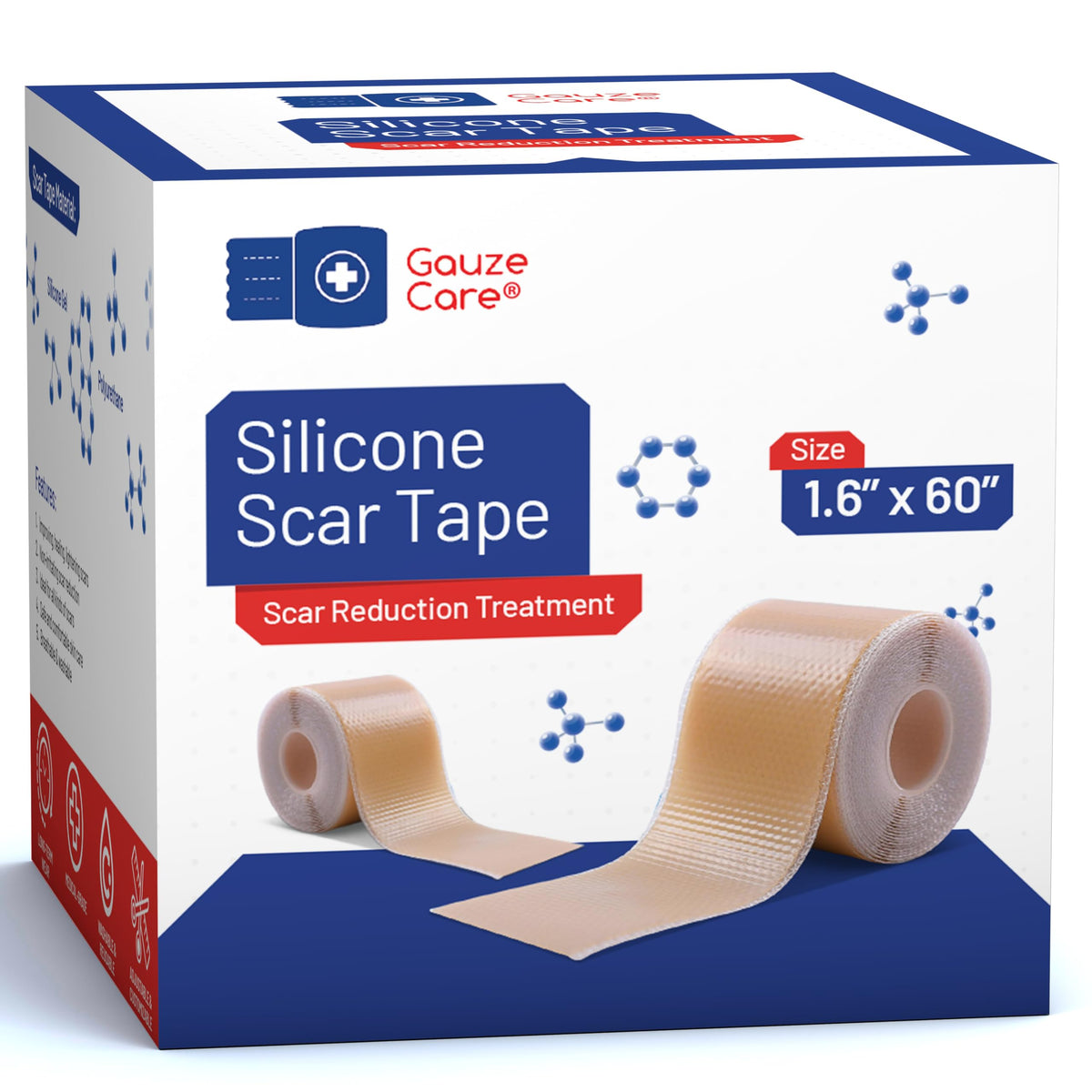 Gauze Care: rouleau bande cicatrice en silicone, application discrète et efficace.