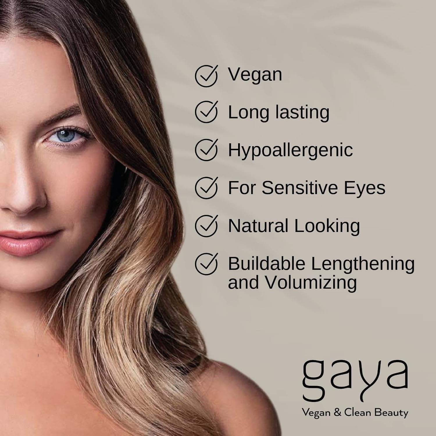 Formule sans parabènes de Gaya Cosmetics, douceur adaptée aux yeux sensibles.