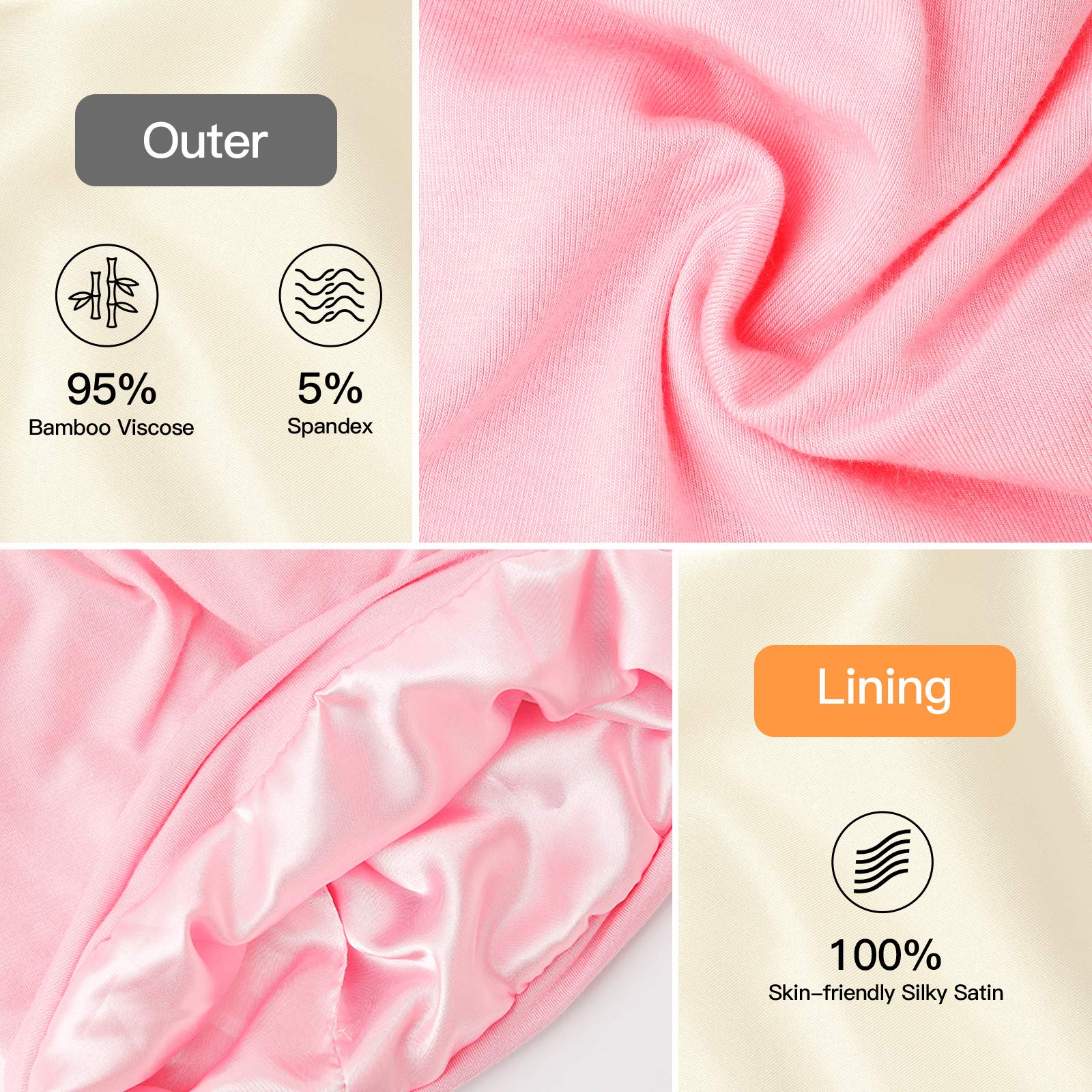 GB Selected bonnet satin rose ajustable avec bande élastique pour maintien nocturne
