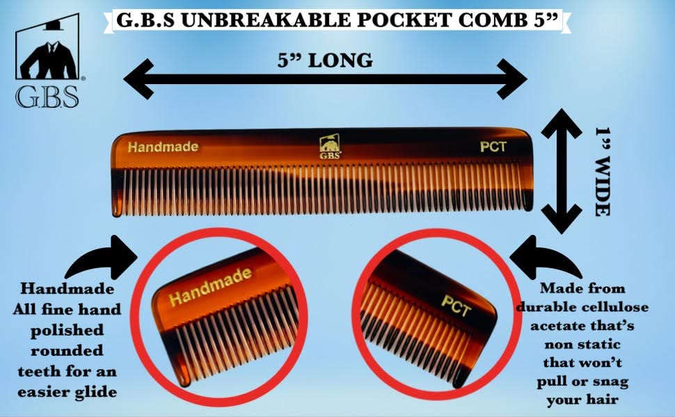G.B.S GENTS PCT peigne portable 5 pouces, parfait pour poche.