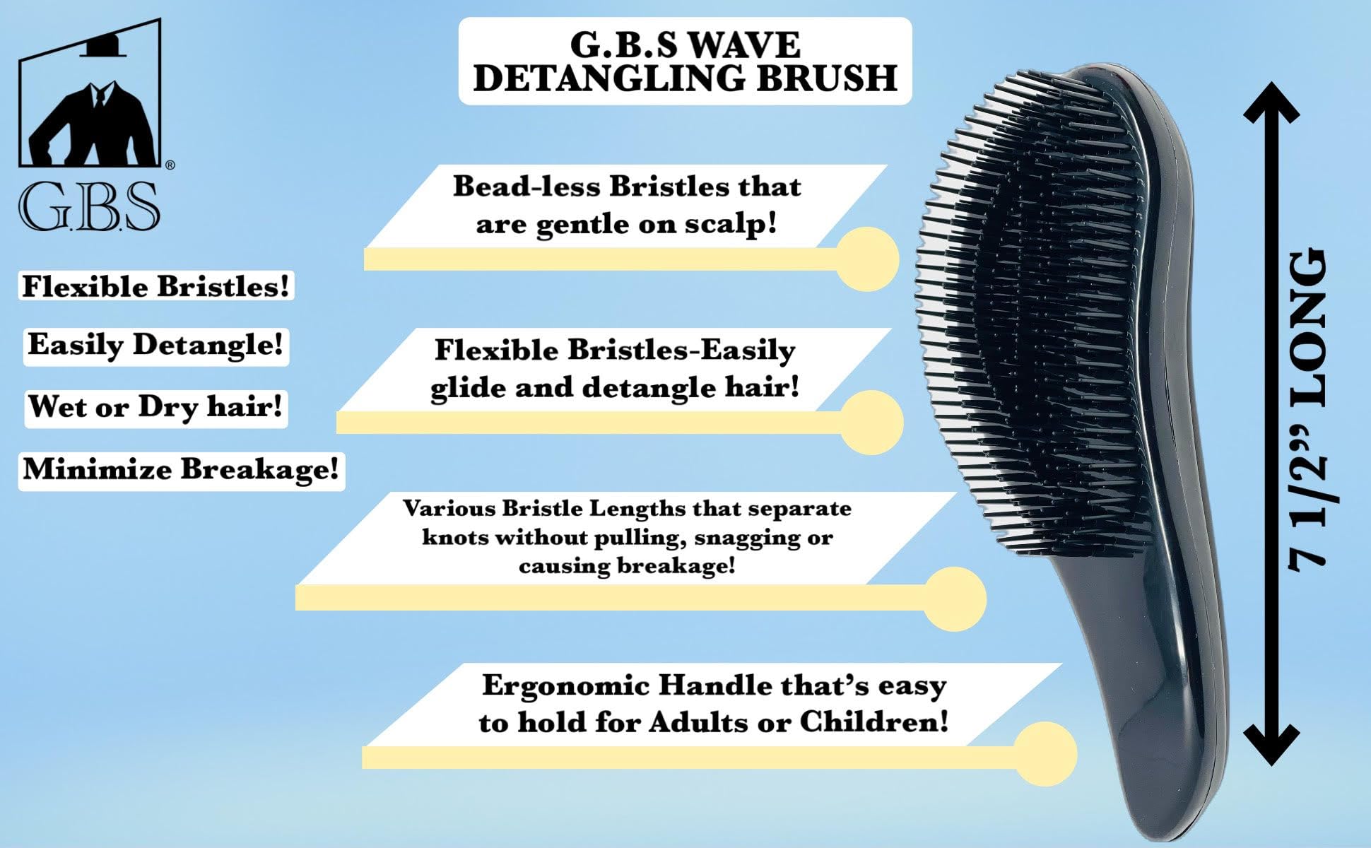 G.B.S Wave Detangling Brush idéal pour boucles et cheveux texturés.