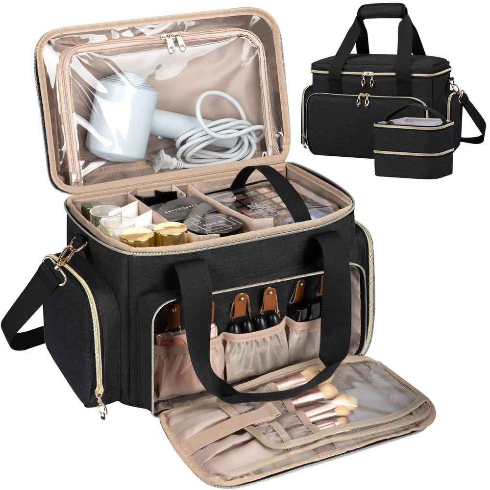 GDNasist grand-sac-maquillage grand compartiment principal pour ranger palettes et flacons lors de voyage