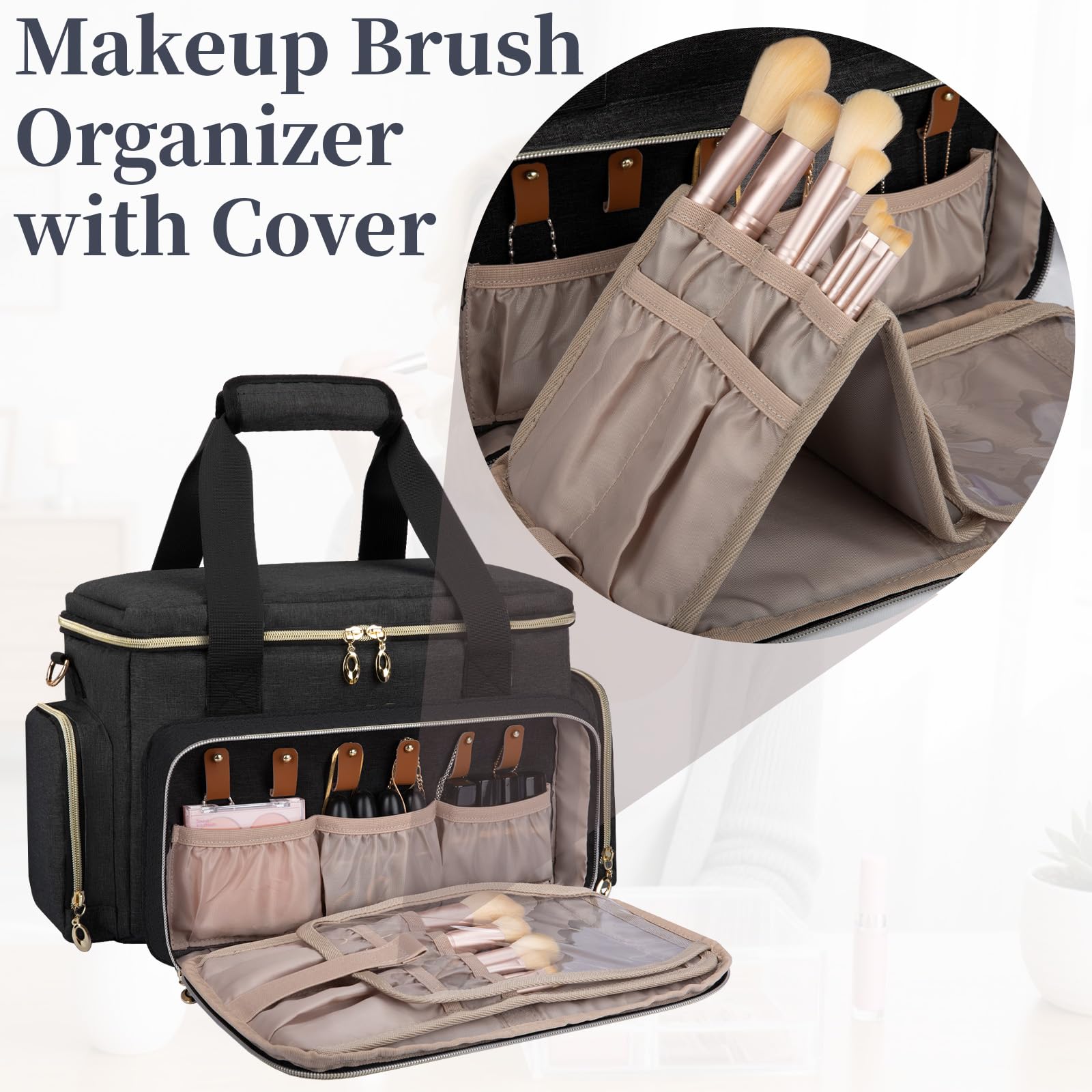 GDNasist grand-sac-maquillage diviseurs amovibles adaptant l'espace selon vos produits