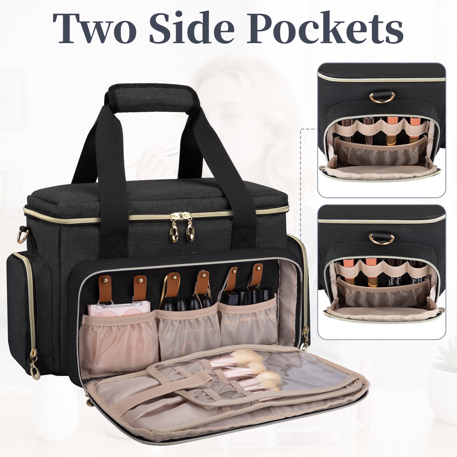 GDNasist sac-maquillage noir élégant, polyvalent pour voyage et maison