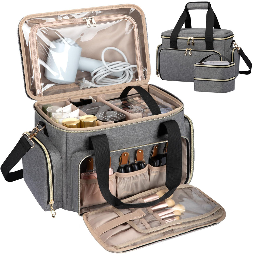 GDNasist sac maquillage voyage gris, grande capacité pour organiser vos cosmétiques