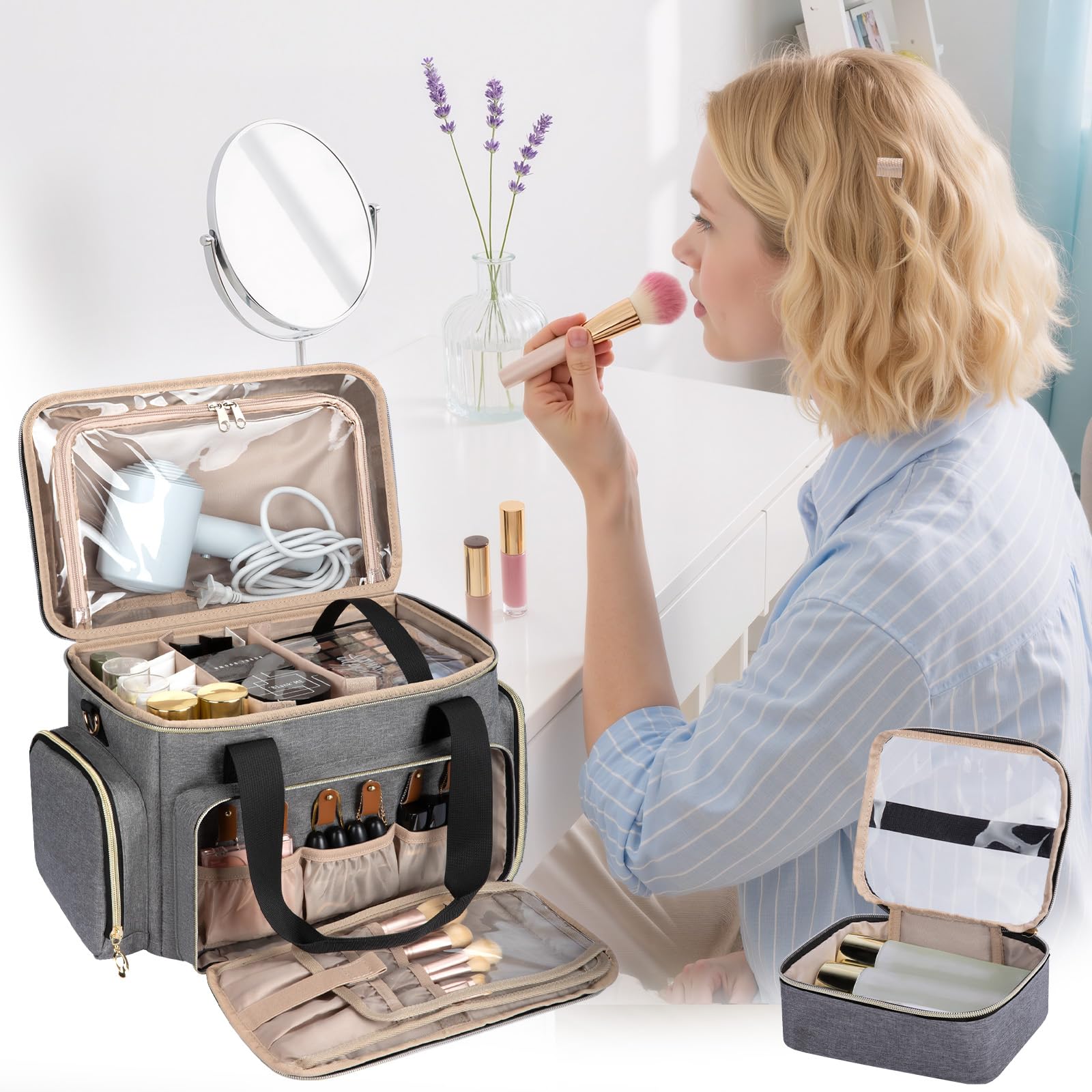 GDNasist sac maquillage voyage, nylon durable et fermeture double pour une utilisation fiable
