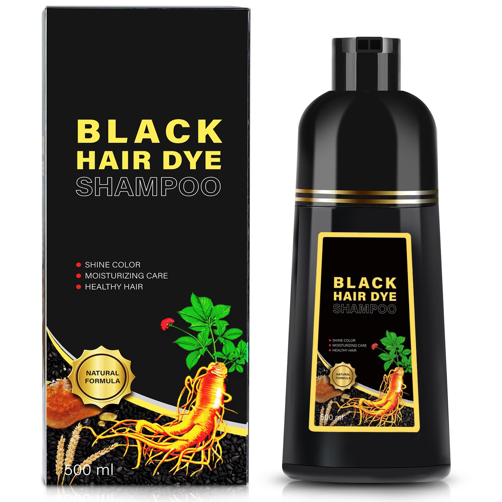 GDRFNP shampoing-teinture cheveux noirs 3 en 1, coloration rapide à domicile.
