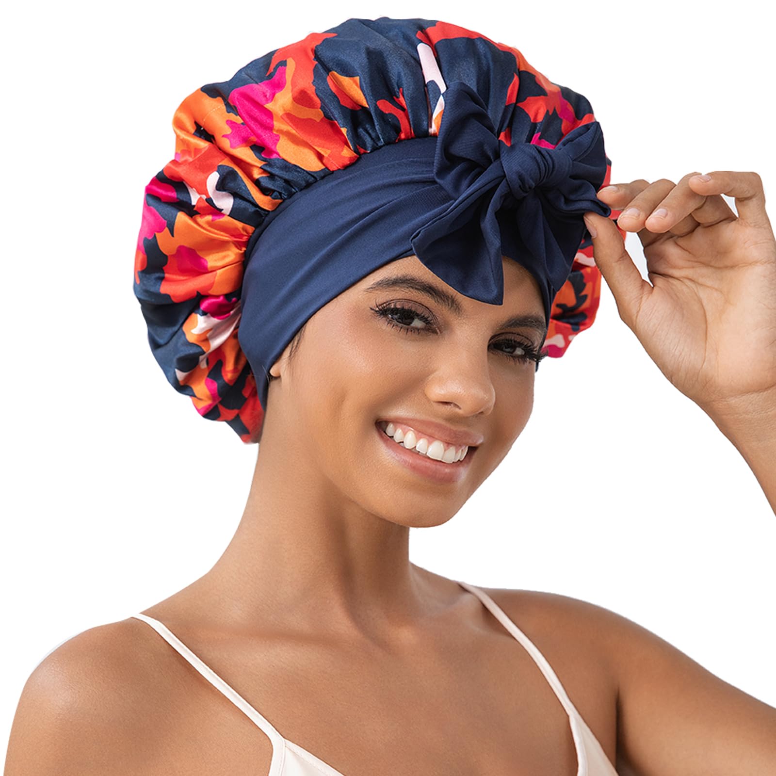 Bonnet satin GDTOGRT double couche pour dormir protège les cheveux contre les frottements nocturnes