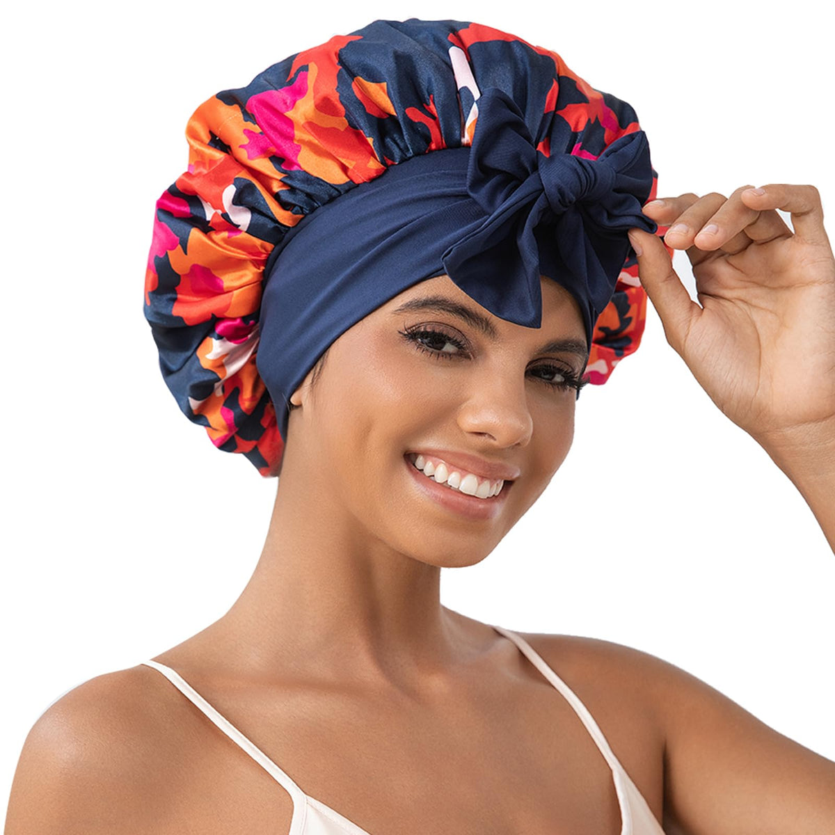 Bonnet satin GDTOGRT double couche pour dormir protège les cheveux contre les frottements nocturnes