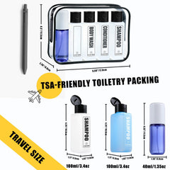 GearTrust bouteilles Après-shampoing voyage, étiquettes visibles pour identification rapide.