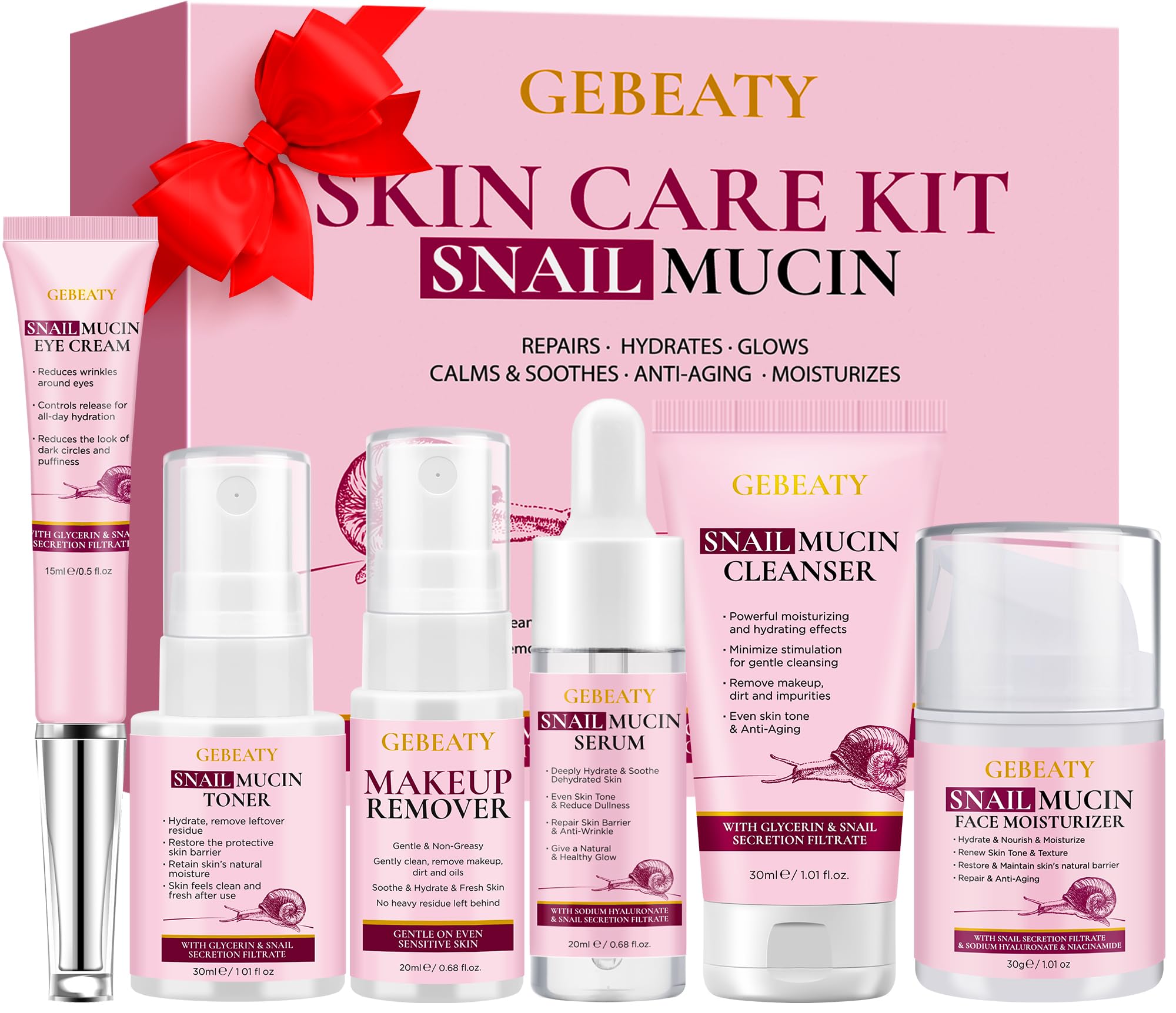 GEBEATY kit soin 6 pièces, routine complète hydratante pour tous types de peau.