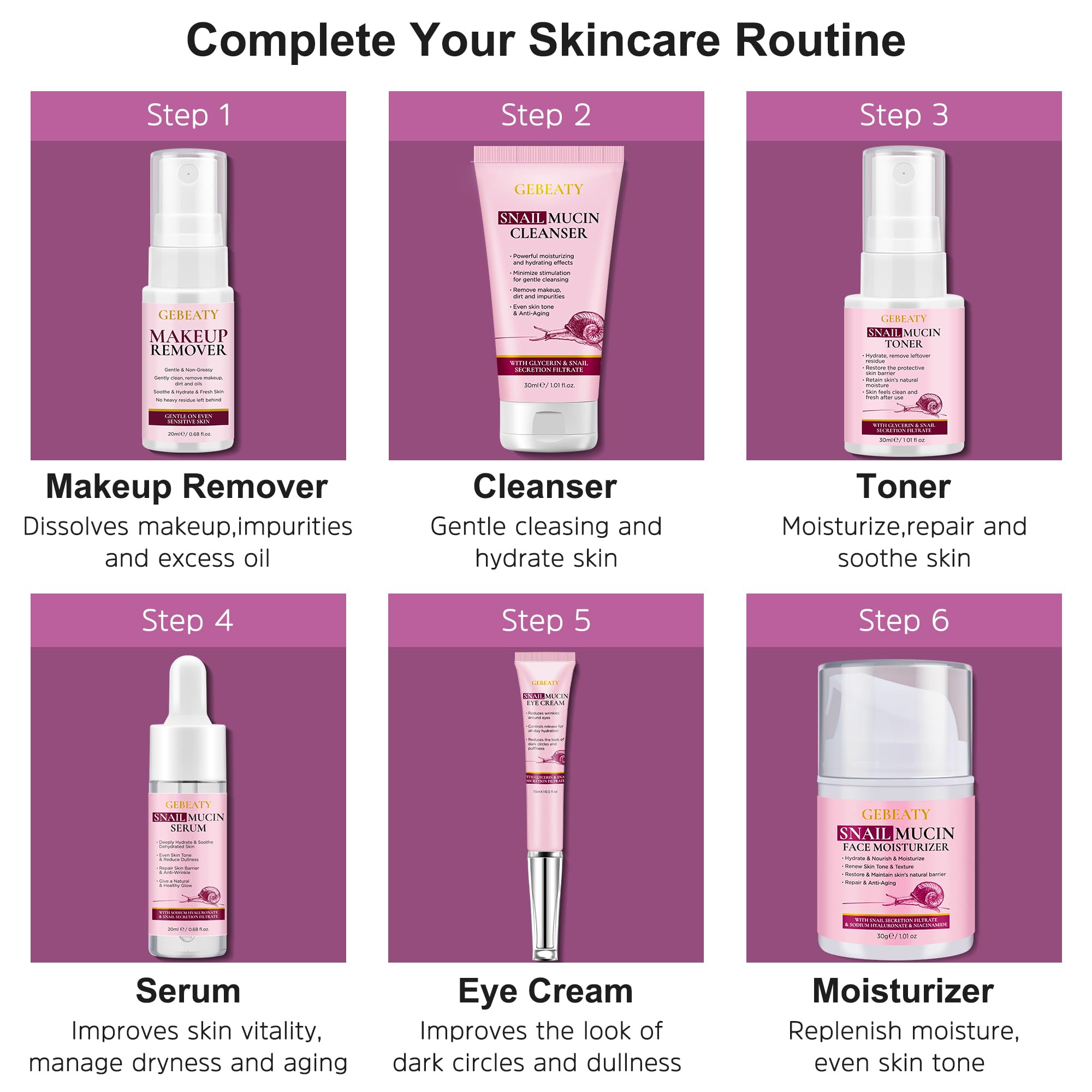GEBEATY sérum mucin escargot – formule légère pour revitaliser la peau.