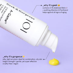 Geek & Gorgeous A-Game Retinal Serum – ingrédients apaisants allantoin et panthenol.