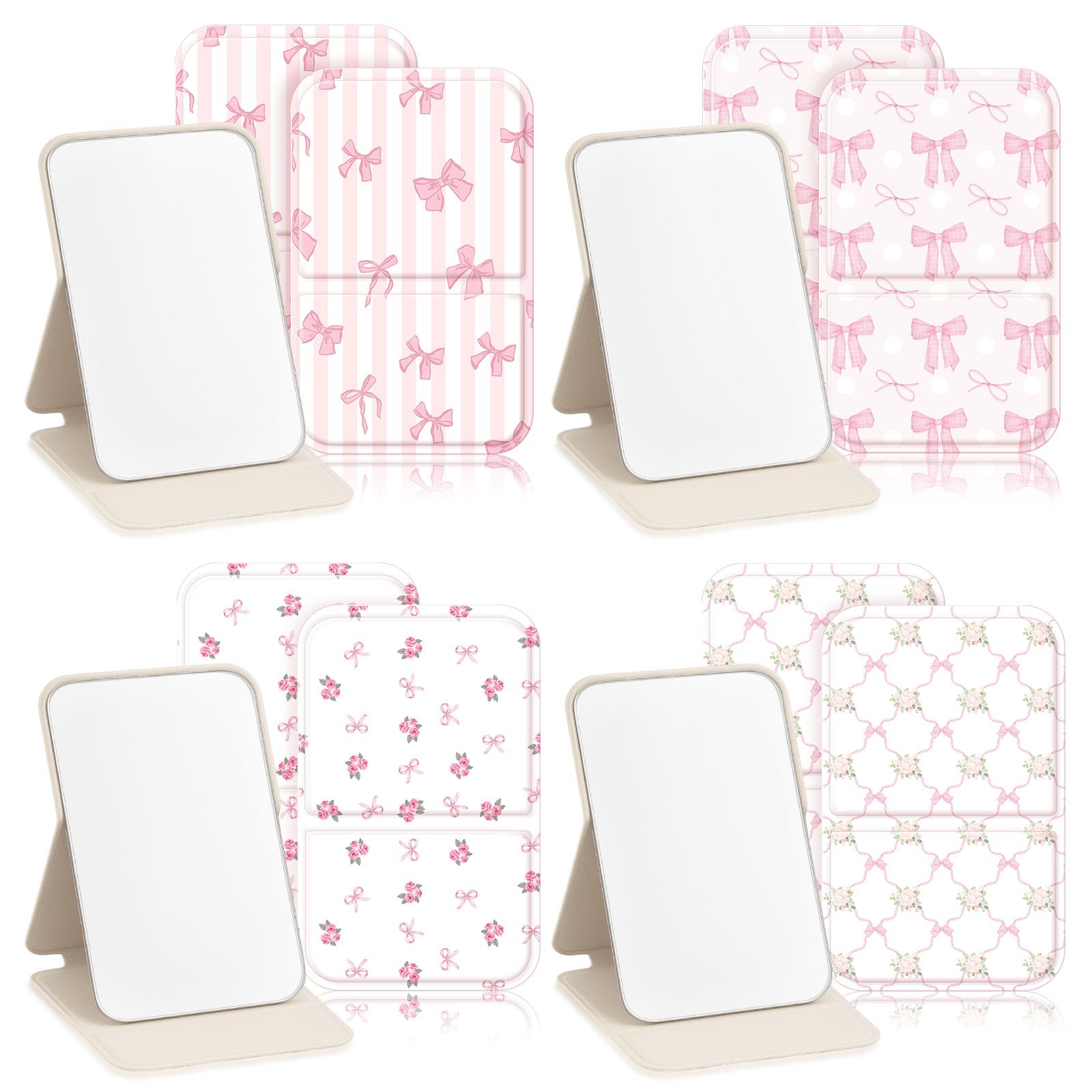 Geelin miroir compact rose avec noeud, accessoire chic pour retouches rapides