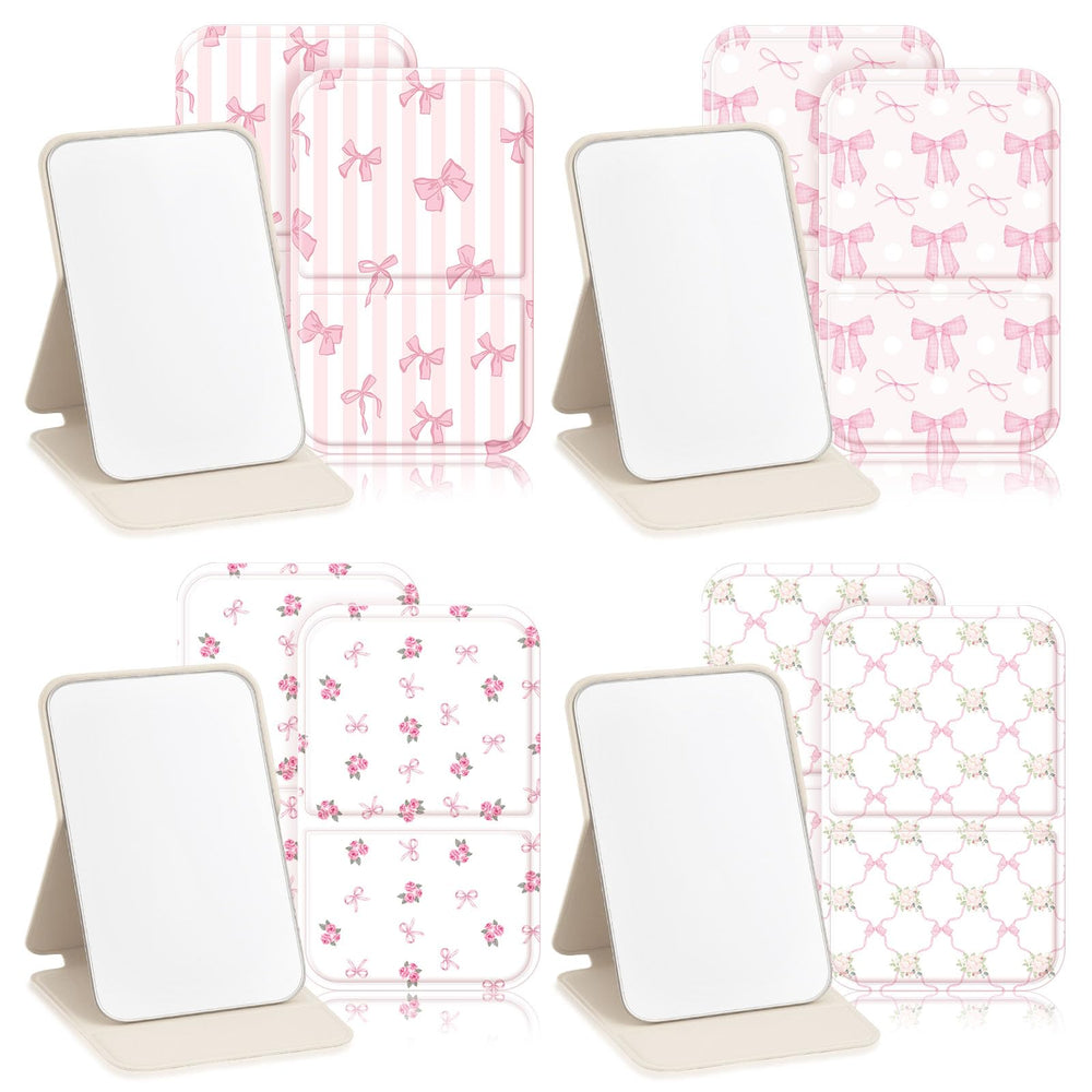 Geelin miroir compact rose avec noeud, accessoire chic pour retouches rapides