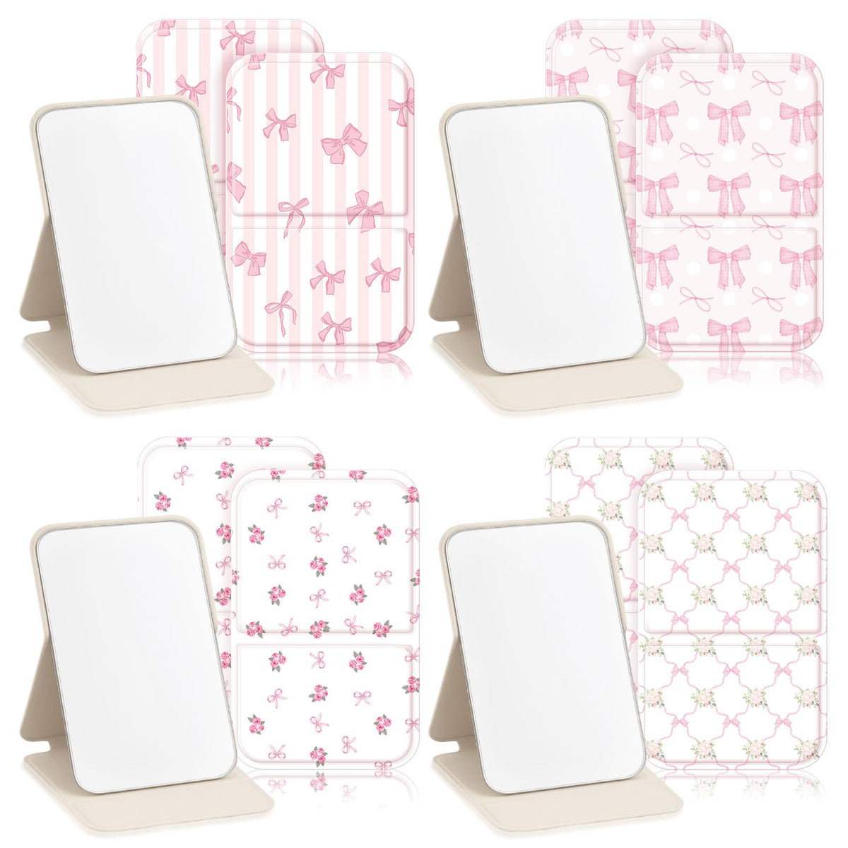 Geelin miroir compact rose avec noeud, accessoire chic pour retouches rapides