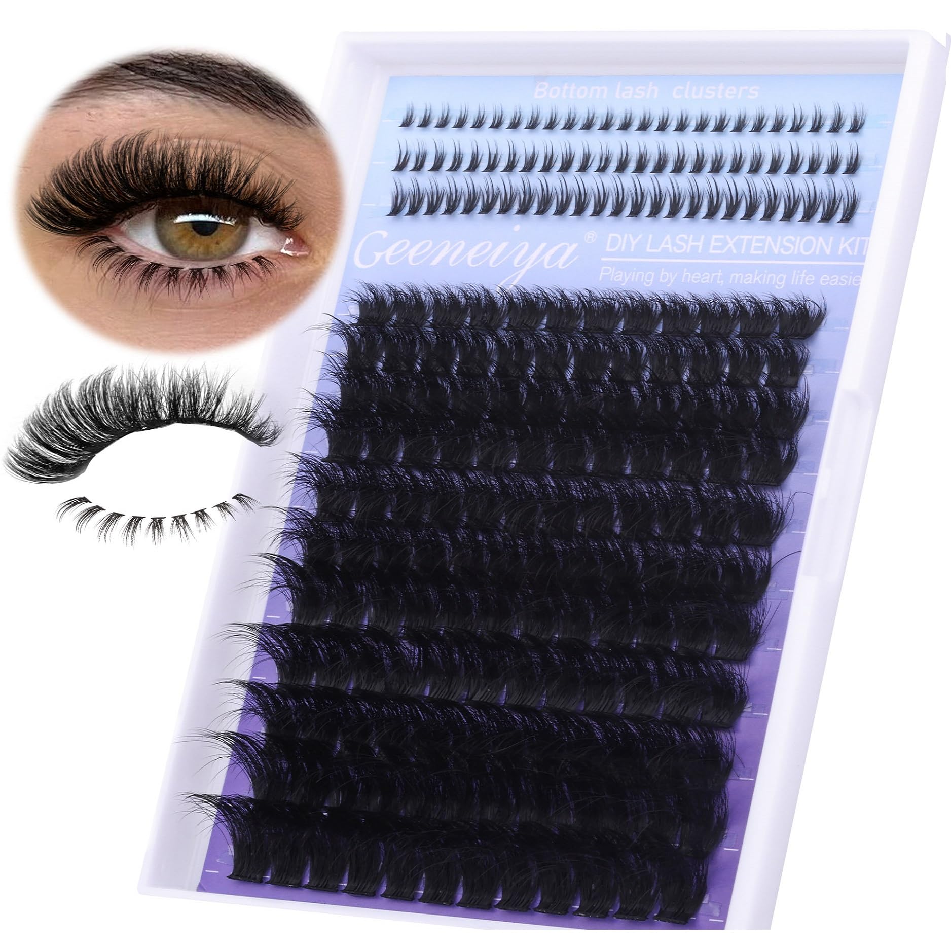 Geeneiya 200D clusters cils volume bas: effet dense et naturel.
