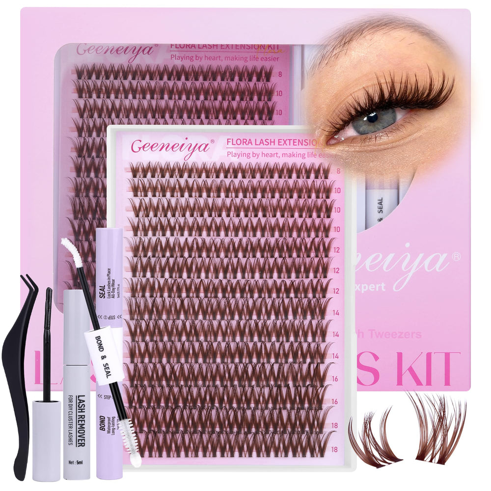 Geeneiya Brown Flora grappes cils pack: kit DIY subtil pour un effet quotidien.