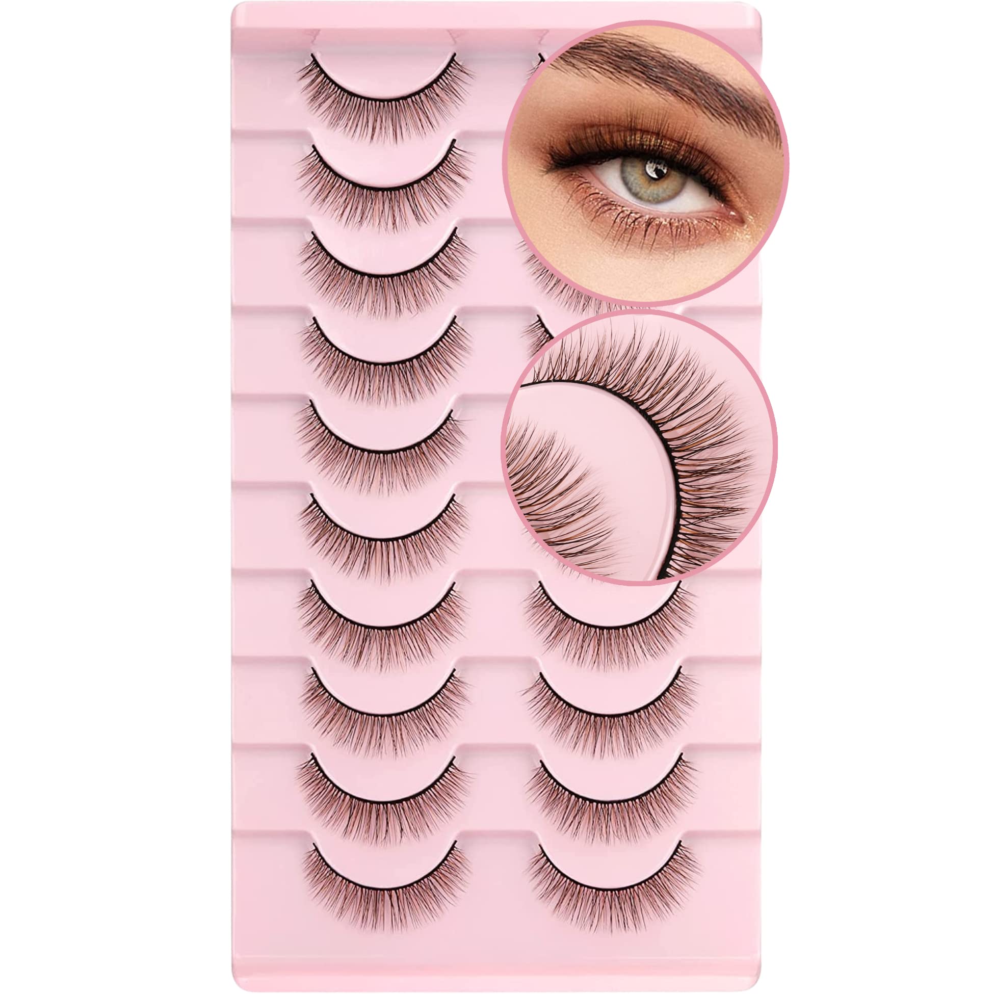 Geeneiya cils faux 10mm 3D marron-noir, regard naturel et volumisé.