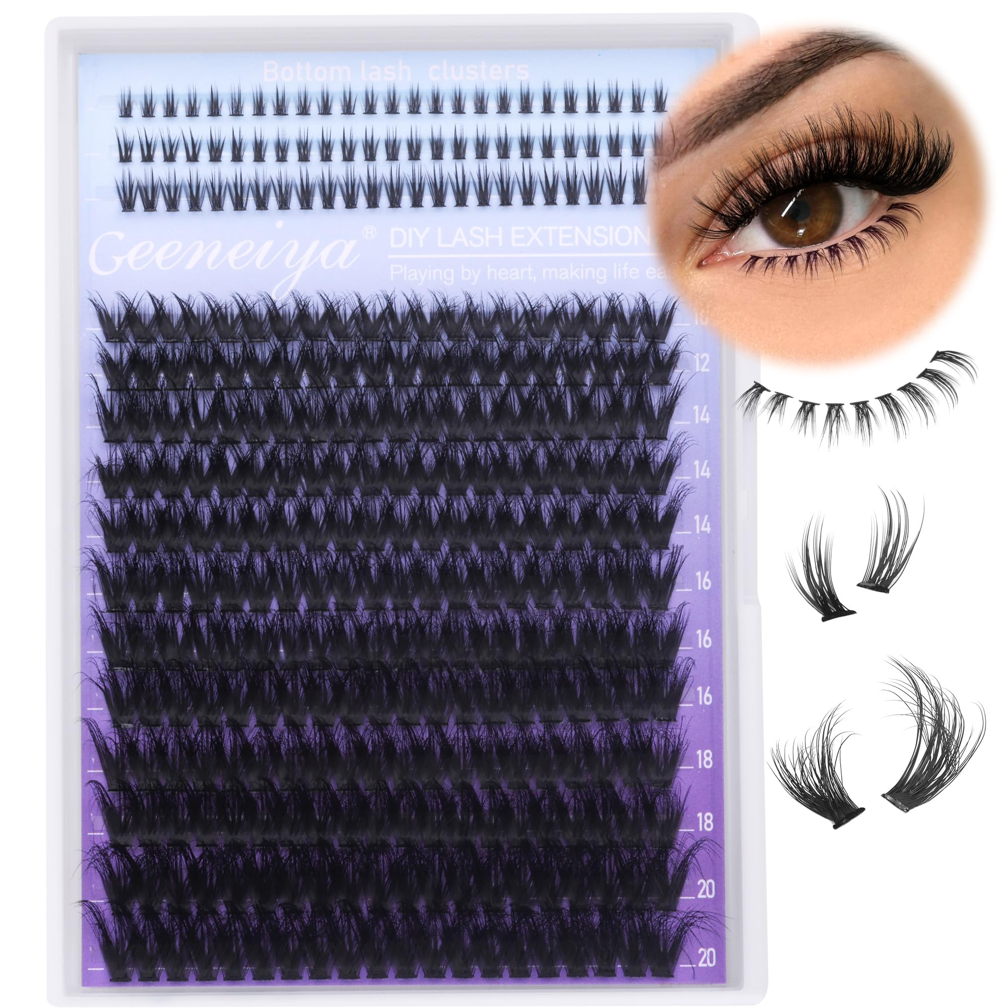 Geeneiya cils manga clusters inférieurs 10-20mm pour un look volumieux.