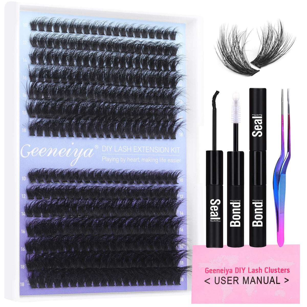 Geeneiya ensemble-cils 280 pièces: kit complet pour extensions DIY à domicile.