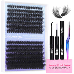Geeneiya ensemble-cils 280 pièces: kit complet pour extensions DIY à domicile.