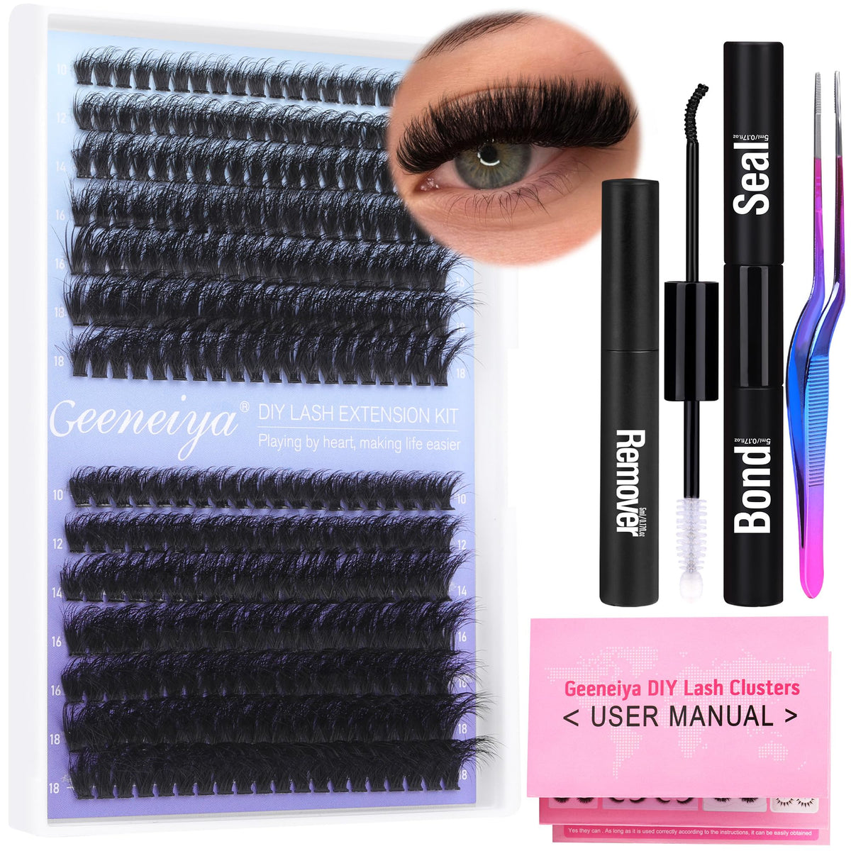 Geeneiya full lash extension kit box for at-home DIY transformations