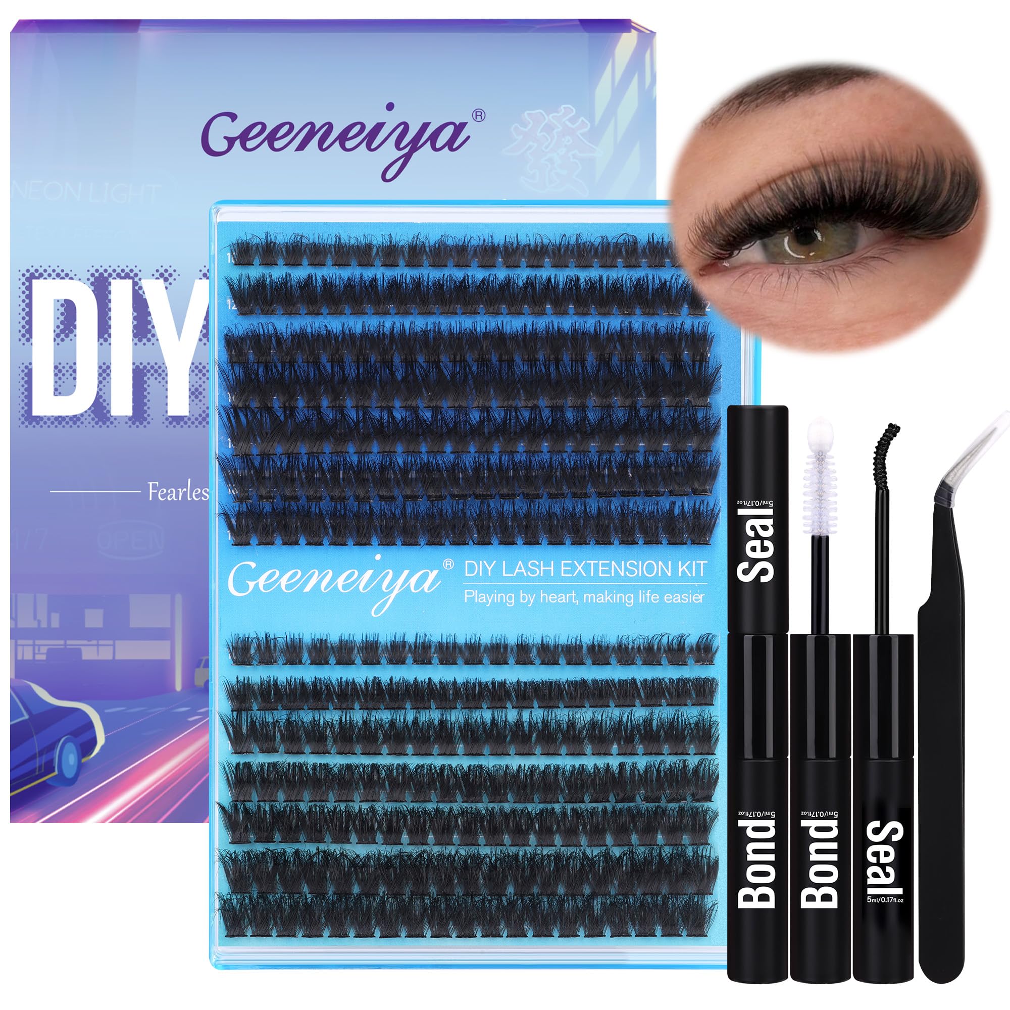 Geeneiya kit cils cluster 80D-100D pour un rendu dense et rapide.