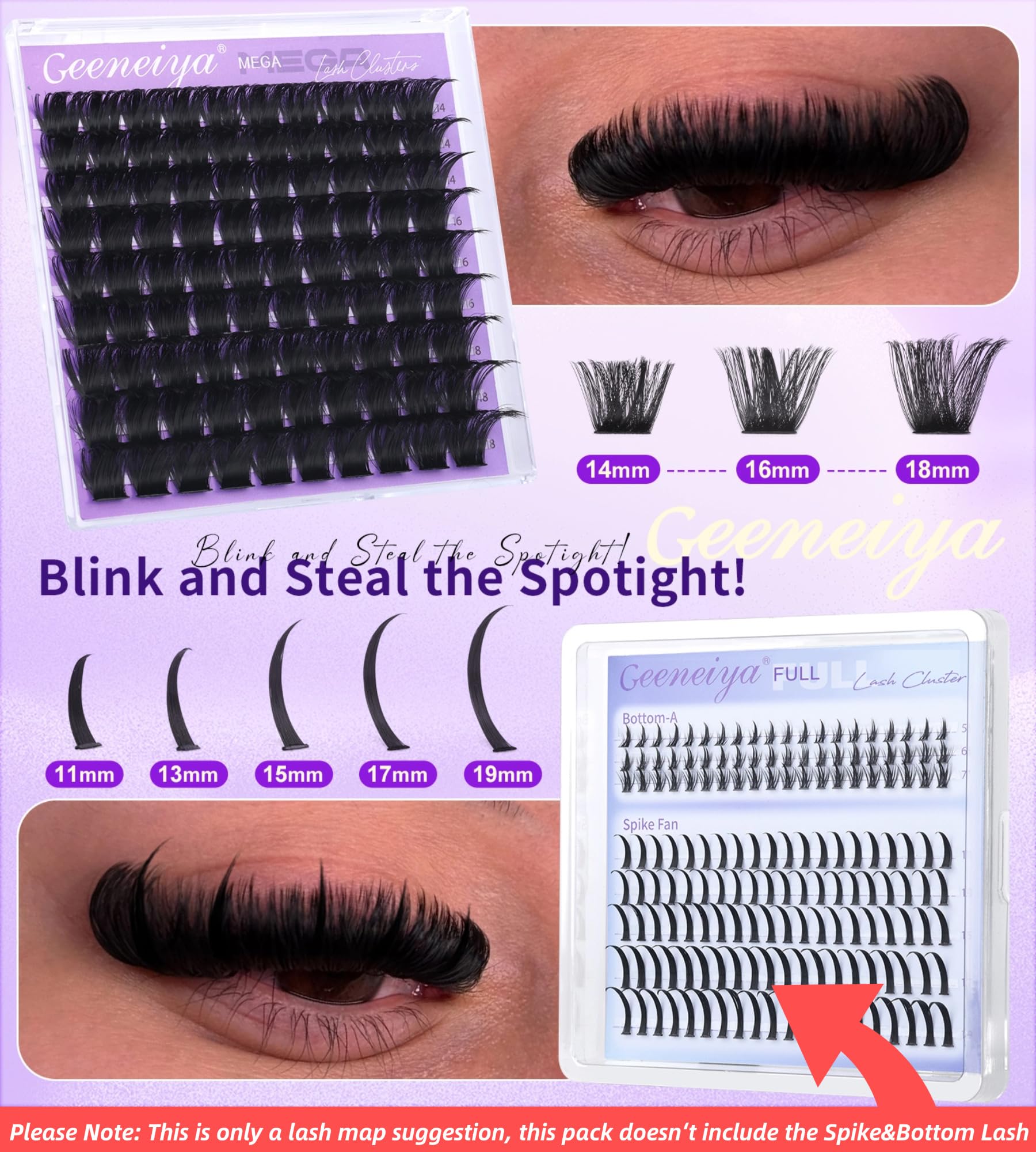 Geeneiya Mega Lash Clusters base flexible qui suit le mouvement des yeux.