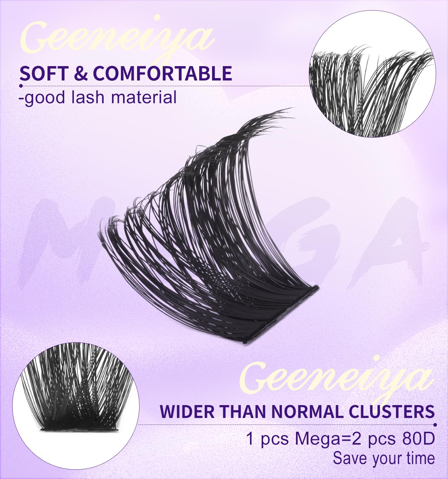 Geeneiya Mega Lash Clusters montre une installation rapide pour gagner du temps.