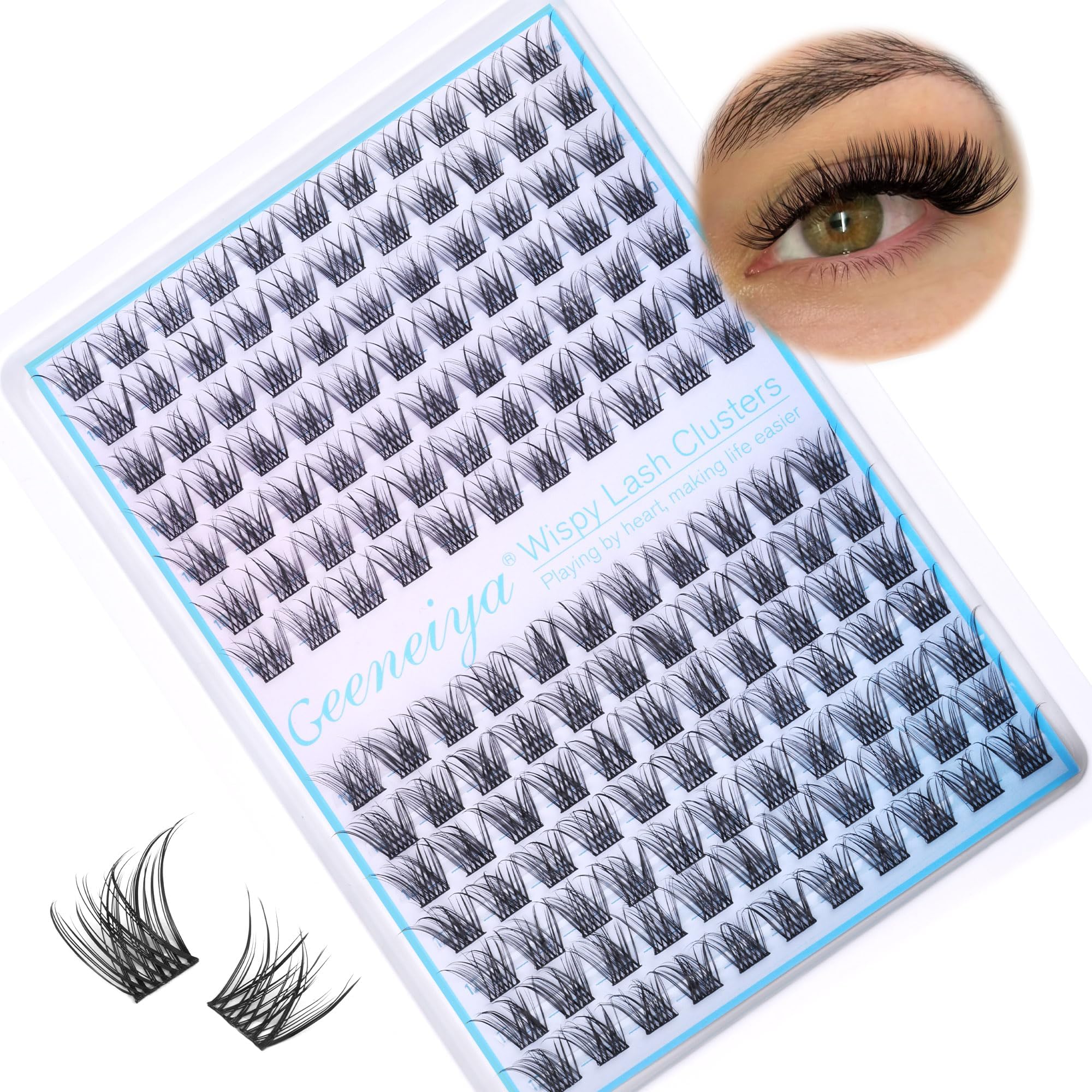 Geeneiya reseaux cils wispy C-curl 10-12mm pour un look naturel et durable.