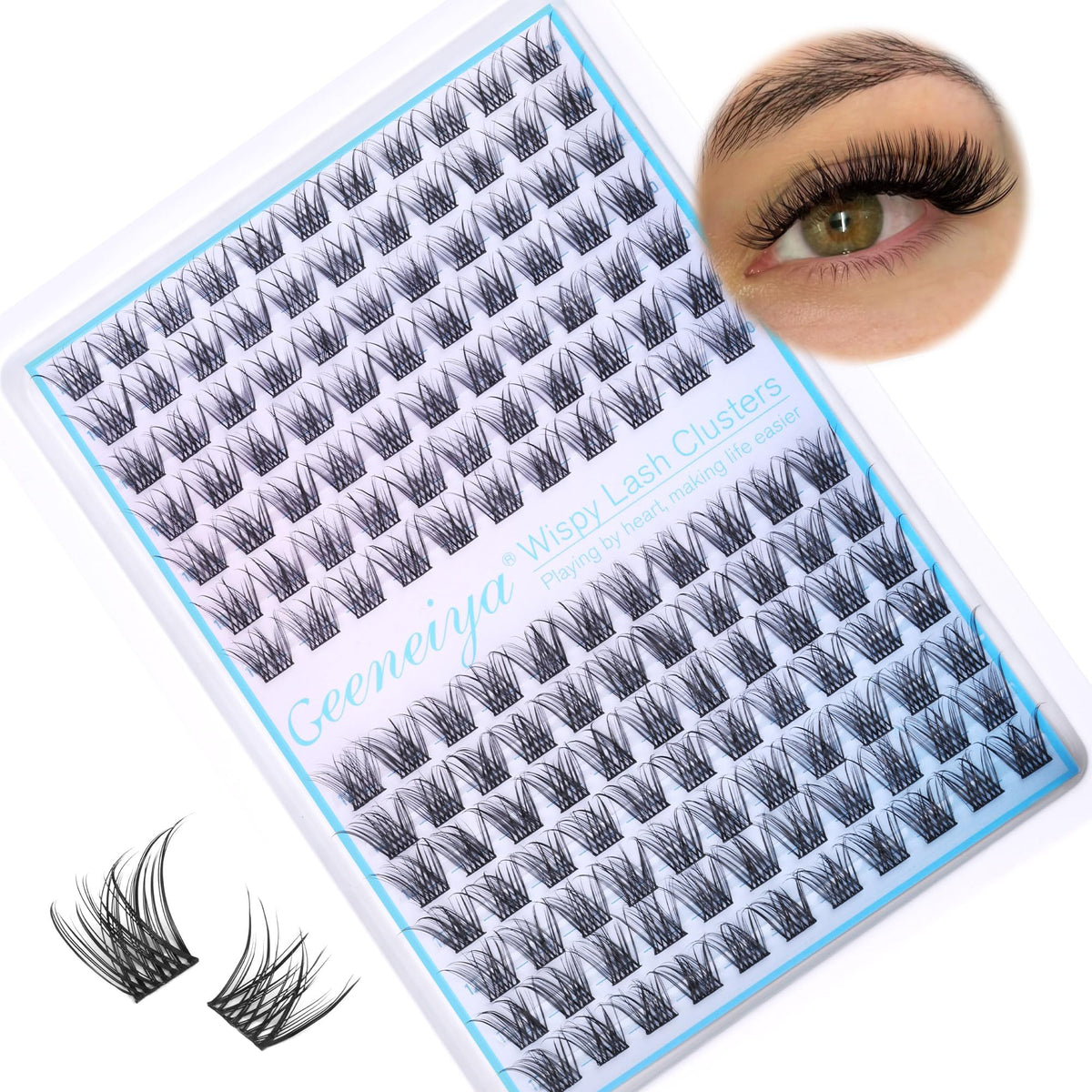 Geeneiya reseaux cils wispy C-curl 10-12mm pour un look naturel et durable.