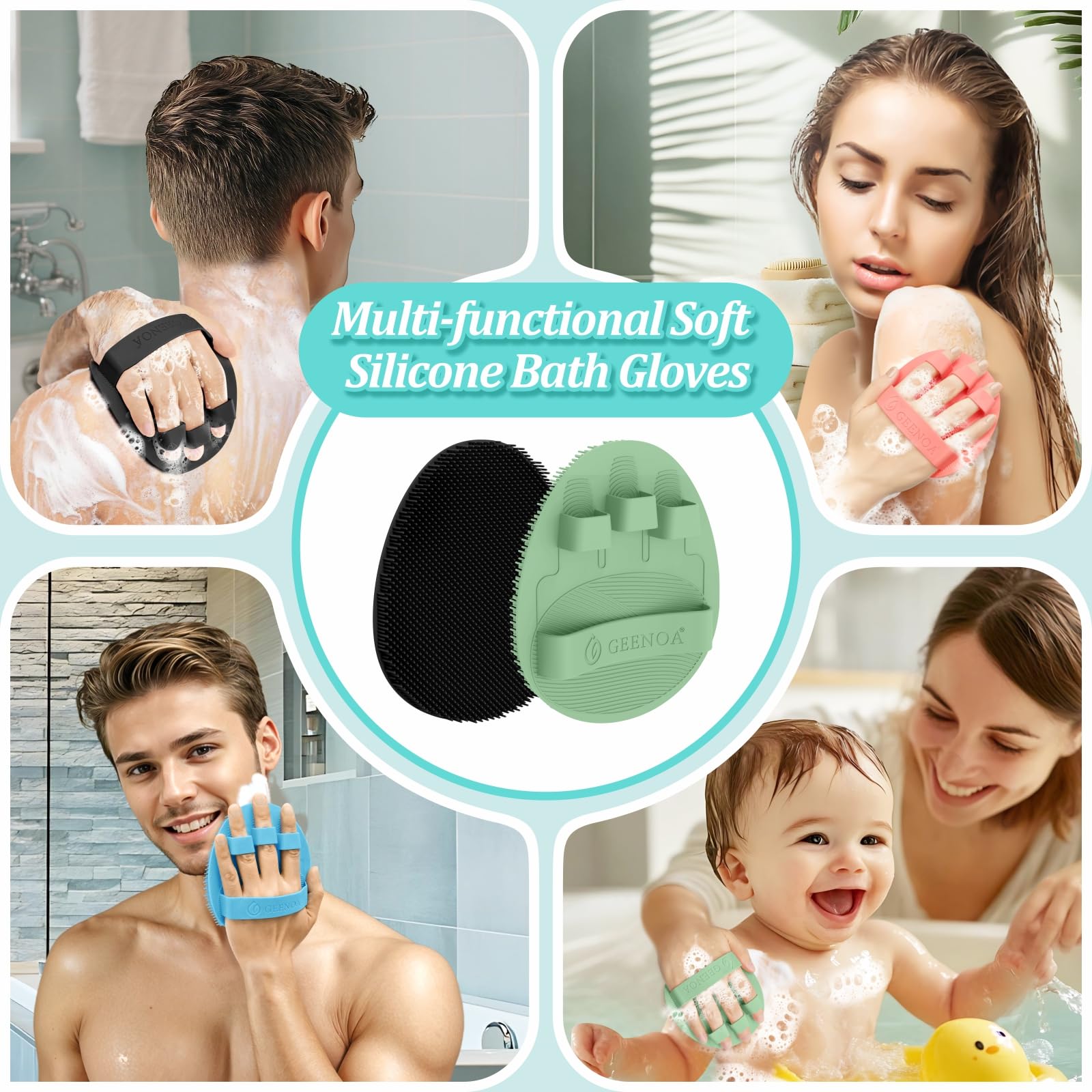 GEENOA gants silicone idéal pour peau sensible et nettoyage régulier.