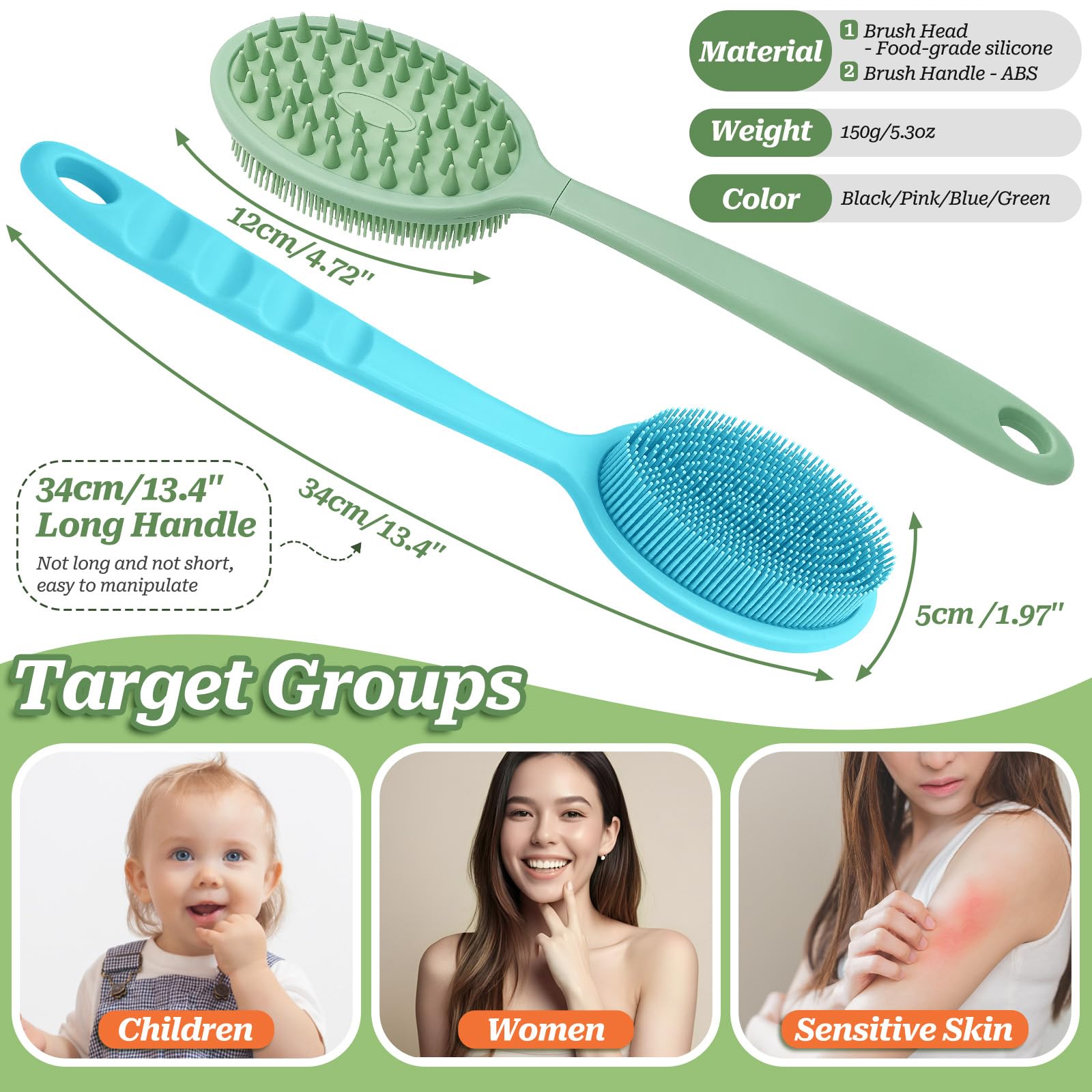 GEENOA tête brosse double-face silicone pour nettoyer et masser.