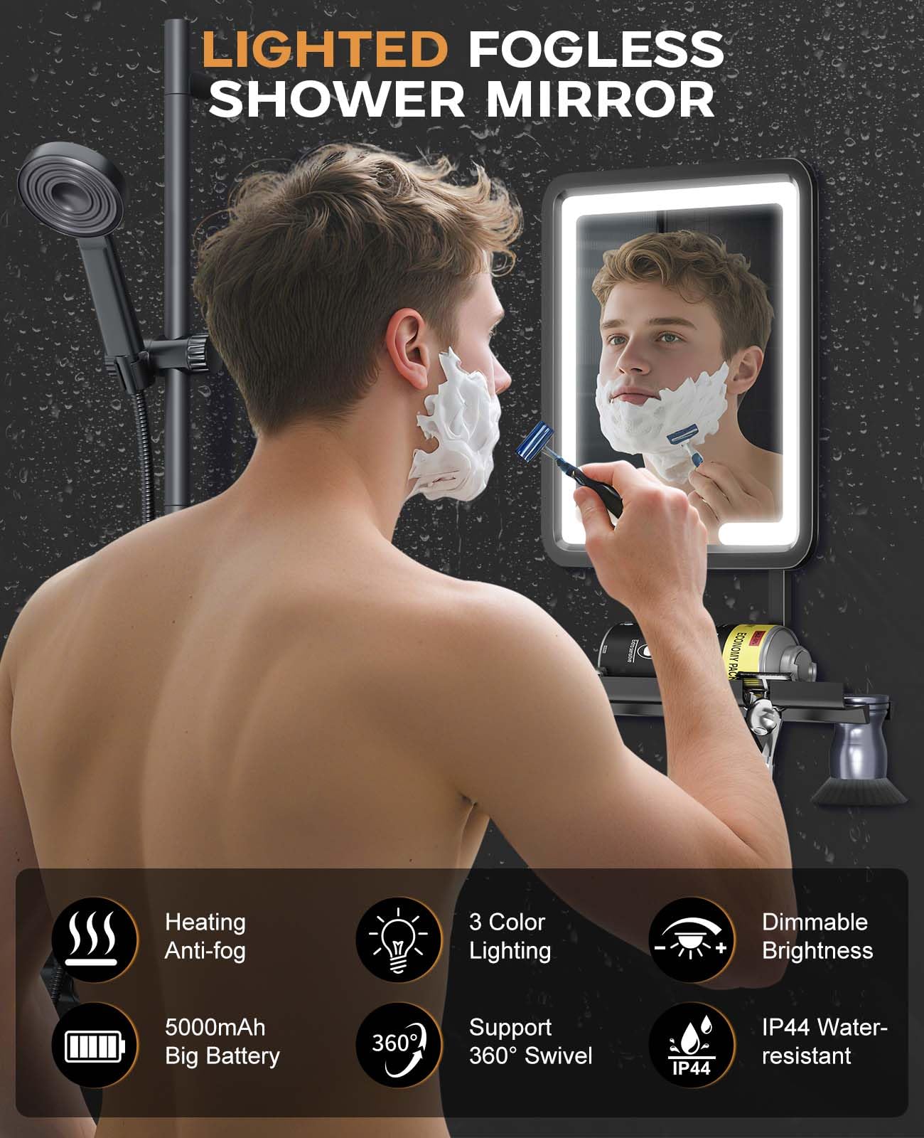 Gefaxi miroir éclairage 3 couleurs: lumière réglable pour un rasage précis.
