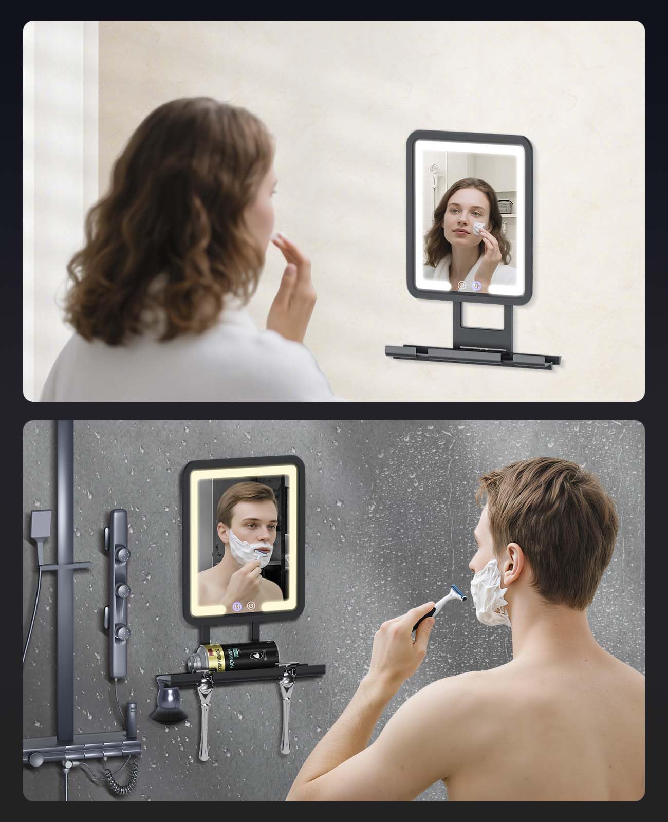 Gefaxi miroir bain noir: rangement et éclairage pratique au quotidien.