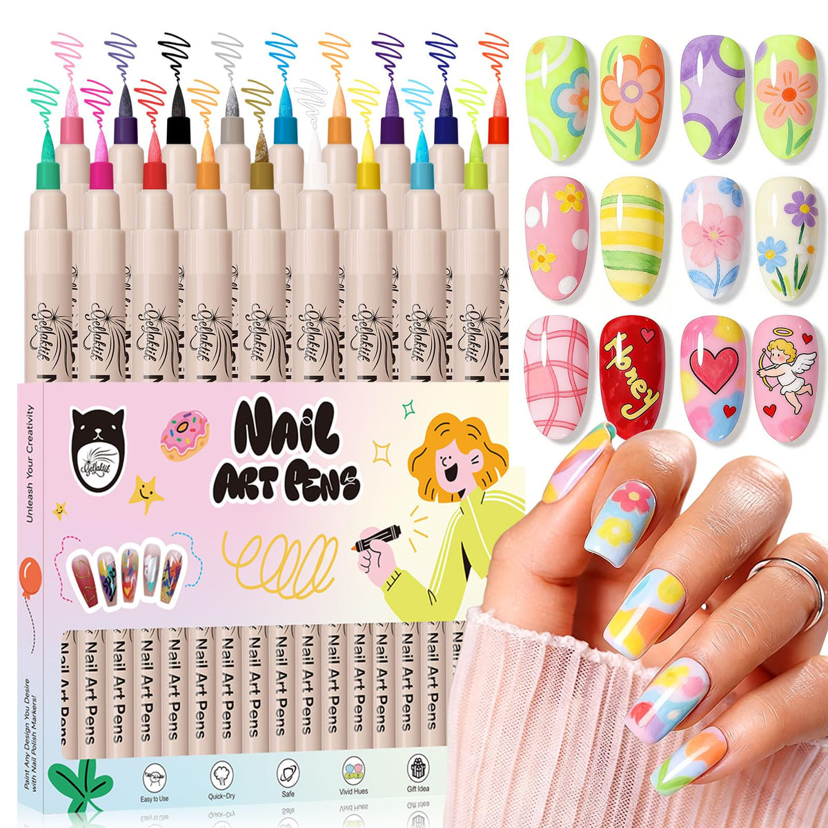 GELLAKTIK ensemble-stylo-art-ongles-18-couleurs: créez des designs variés à domicile avec 18 teintes